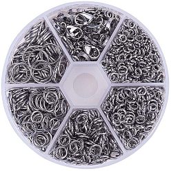 Нержавеющая Сталь Цвет Набор из нержавеющей стали, кольца для прыжков и застежки «лобстер», цвет нержавеющей стали, кольца прыжок: 4/5/6/8/10 мм, около 1161 шт / коробка, Застежка на лобстере: 12x7x4 мм, отверстие : 1 мм, Около 30 шт / коробка