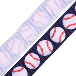 Black Baseball Pattern Heat Transfer Polyester Ribbons, Flat, Dark Blue, 7/8 inch(22mm), about 49.21 Yards(45m)/Roll