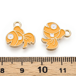 Orange Light Gold Plated Alloy Enamel Pendants, Cadmium Free & Lead Free, Goldfish, Orange, 16.5x15.5x2.5mm, Hole: 1.8mm