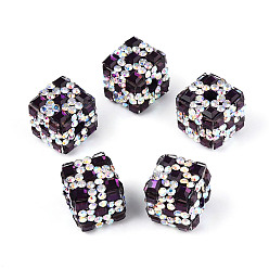 Кокосово-Коричневый Бусины из полимерной глины со стразами и квадратным акрилом, сверкающие кубические бусины для самодельных украшений и украшений для ручек, кокосового коричневый, 15~15.5x15~15.5x15~15.5 мм, отверстие : 4 мм