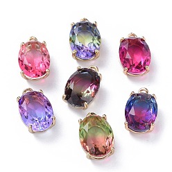 (52) Непрозрачная лаванда Стеклянные подвески, с латунной фурнитурой , граненые, овальные, золотые, разноцветные, 17x13.5x7 мм, отверстие : 1.5 мм