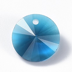 Marine Blue Glass Charms, Faceted, Cone, Marine Blue, 14x7mm, Hole: 1mm