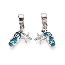 Платина Европейские подвески из сплава хрустальных страз и стальной синей эмали, шлепанцы с морскими звездами и подвесками с большими отверстиями, платина, 28.5 мм, отверстие : 4.5 мм