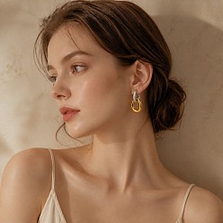Настоящее золото 18K 304 Подвесные серьги-гвоздики в форме капли из нержавеющей стали для женщин, реальный 18 k позолоченный, 31x14.8 мм