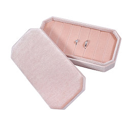 Розовый Бархатные коробочки-органайзеры для колец с крышкой, прямоугольные, туманная роза, 20.7x10.6x5.35 см
