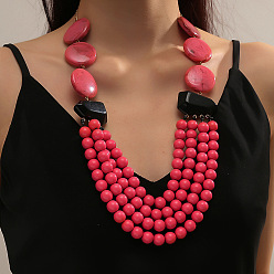 Светло-Вишневый Богемные смоляные круглые бусины массивные ожерелья для женщин, светло-вишневый, 24.41 дюйм (62 см)