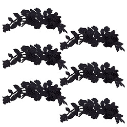 Черный 6 шт. полиэстеровая ткань для вышивки, приклеиваемые/пришиваемые, аксессуары для костюма, аппликация, цветок, чёрные, 307~308x105x3 мм