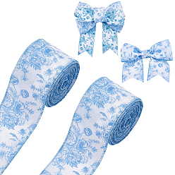 Синий Полиэстер атласные ленты, цветочным узором, для украшения вечеринки, синие, 2-3/8 дюйм (61 мм), около 10.94 ярдов (10 м) / рулон