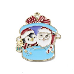 Светло-Голубой Подвески из сплава в рождественском стиле, пингвин, Дед Мороз, Небесно-голубой, 29x26x1.3 мм, отверстие : 1.8 мм