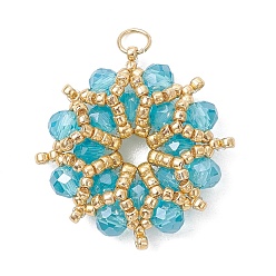 Темно-Голубой Цвет AB покрытием стеклянные подвески, цветочный шарм, с 304 соединительным кольцом из нержавеющей стали и бисером, граненые, глубокое синее небо, 23x5 мм, отверстие : 3 мм