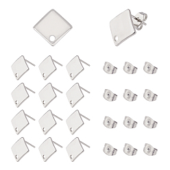 Stainless Steel Color 304 Stainless Steel Stud Earring Findings, with Loop and Ear Nuts, Rhombus, Stainless Steel Color, Stud Earring Findings: 13.5x13.5x2mm, Side Length: 10x10mm, Hole: 1.5mm, Pin: 0.8mm, 50pcs/box,
Ear Nuts: 6x4.5x3mm, hole: 0.8~1mm, 50pcs/Box
