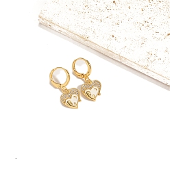 Сердце Серьги с застежкой-молнией из золотистой латуни с микропаве из прозрачных кубических цирконий, с эмалью, золотые, сердце, 27x12 мм