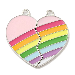Радуга Эмали сплава сплит подвески, без кадмия и без свинца, платина, сердце, радуга, 33x34x1.5 мм, отверстие : 2.2 мм