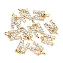 Letter N Colgantes Shegrace de latón con microengaste de circonitas cúbicas transparentes, sin níquel, real 18 k chapado en oro, amuletos de la letra n, 11x7x2.5 mm, anillo de salto: 5x1 mm, diámetro interior: 3 mm