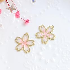Pink Alloy Enamel Pendants, Golden, Sakura Charm, Pink, 23x22mm