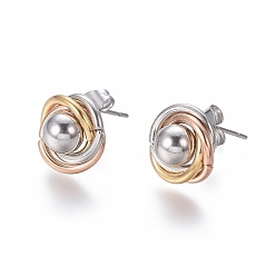 Multi-color 304 Stainless Steel Stud Earrings, Hypoallergenic Earrings, with Ear Nuts, Multi-color, 11.5mm, Pin: 0.8mm, 6pairs/card