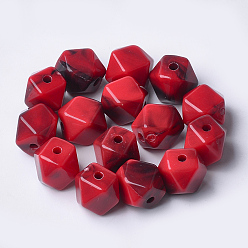 Красный Акриловые бусины, Стиль имитация драгоценных камней, многоугольник, красные, 11.5x10x10 мм, Отверстие : 2 мм , около 428 шт / 500 г