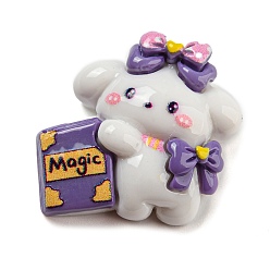 Белый Кабошоны с милыми щенками из непрозрачной смолы, Мультяшная волшебная собака с книгой, белые, 25x23x8.5 мм