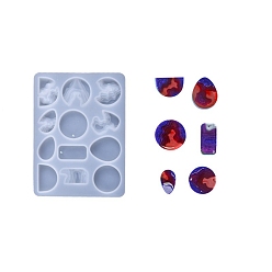 Blanc Moules en silicone pendentif bricolage, pour création de la boucle d'oreille , moules de résine, pour la résine UV, fabrication de bijoux en résine époxy, demi-cercle & larme & pépites & rond & rectangle, blanc, 126x171x10mm, diamètre intérieur: 12~42x12.5~38.5 mm