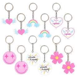 Mixed Color 12Pcs 6 Style Acrylic Keychains, with Iron Rings, Mixed Shapes, Platinum, Mixed Color, 76~107mm, 2pcs/style