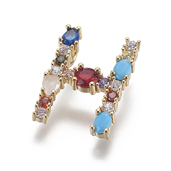 Letter H Подвески латунные горный хрусталь, с кубического циркония, буквы, золотые, красочный, letter.h, 19.5x14x2.5 мм, отверстие : 4x2 мм