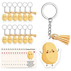 Potato Сделай сам наборы для ключей, включая акриловые подвески, брелок кольца, подвесные украшения с кисточками и картонные карточки для демонстрации украшений, картофель, 84x47 мм, 12 шт / комплект