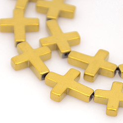 с Золотистым Покрытием Гальванизировать немагнитных синтетический гематит бисер пряди, крестик, с золотым покрытием, 17x14x4 мм, отверстие : 1 мм, около 23 шт / нитка, 15.7 дюйм