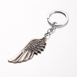 Antique Silver Wing Alloy Keychain, with Iron Chain and Rings, Antique Silver, 110mm