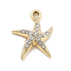 Морская звезда Подвески из сплава и страза, УФ-покрытием, золотые, морская звезда, 19x15x3.5 мм, отверстие : 1.6 мм