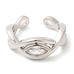 Платина Стойка с покрытием из латуни, прозрачные кольца с цирконием, открытые манжеты для женщин, глаз, без свинца и без кадмия, долговечный, платина, 4~8.5 мм, внутренний диаметр: 17 мм