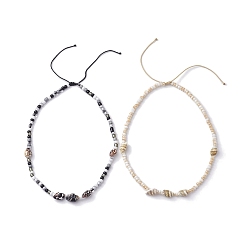 Shell Shape Стеклянные бусины с натуральными морскими ракушками, плетеные ожерелья, формы раковины, внутренний диаметр: 3.98~ 5.93 дюйм (10.1~15.05 см)