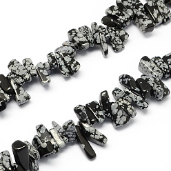 Schneeflocken-Obsidian Natur Schneeflocken-Obsidian Steinperle Stränge, Nuggets, 12~20x6~10x3~10 mm, Bohrung: 1 mm, ca. 104 Stk. / Strang, 15.7 Zoll