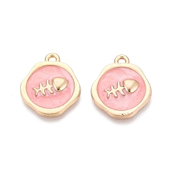 Pink Подвески из эмали и сплава, Очарование рыб, золотые, розовые, 19~20x15~17x2~3 мм, отверстие : 1.5~1.8 мм