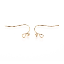 Real 14K Gold Plated Brass Earring Hooks, Ear Wire, with Horizontal Loop, Long-Lasting Plated, Real 14K Gold Plated, 10.5x20x2.5mm, Hole: 1.5mm, 21 Gauge, Pin: 0.7mm