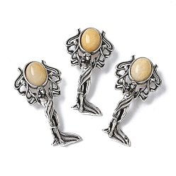 Топаз Нефрит Подвески из натурального топаза и нефрита в форме ангела, с целью перехода в кольце, античное серебро, 38x19.5x7.5~9.5 мм, отверстие : 2x6.5 мм