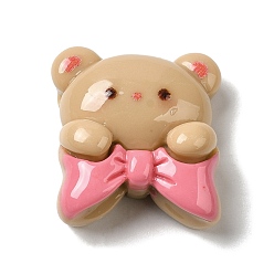 Bowknot Кабошоны из непрозрачной смолы с мультяшным медведем, для изготовления ювелирных изделий, деревесиные, бантом, 21.5x20x9.5 мм