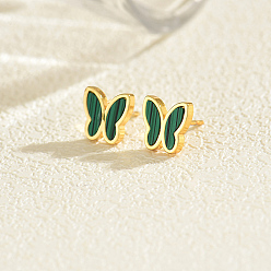 Зеленый Бабочки 201 из нержавеющей стали серьги, золотые, зелёные, 9x9 мм