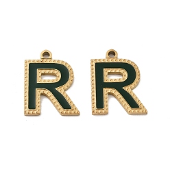 Letter R Ионное покрытие (ip) 316 подвески из нержавеющей стали, без никеля , с эмалью, буквенное очарование, реальный 18 k позолоченный, Буква R, 17x13x2 мм, отверстие : 1.4 мм