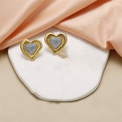 Сердце Серьги-гвоздики из латунного микро-паве, платиной и золотом, сердце, 23x24 мм