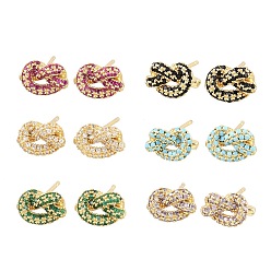 (52) Непрозрачная лаванда Серьги-гвоздики из латуни с микропаве из кубических цирконий, стойки покрытие, долговечный, без кадмия и без свинца, реальный 18 k позолоченный, разноцветные, 7x11.5 мм