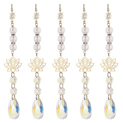 Золотой Каплевидные стеклянные ловушки для солнца ab, с 201 лотосом из нержавеющей стали и стеклянными шариками, настенный кулон подвесной орнамент для украшения домашнего сада, золотые, 24.6 см