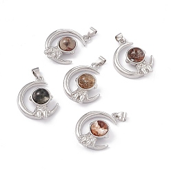 Лодолит Кварц Подвески из натурального лодолитового кварца, луна с подвесками космонавта, с латунной фурнитурой платинового цвета, 26x20x8.5 мм, отверстие : 3.5x5 мм