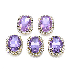 Medium Purple Sew on Rhinestone, Transparent Glass Rhinestone, with Brass Prong Settings, Faceted, Oval, Medium Purple, 22x17x7mm, Hole: 0.9mm