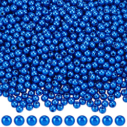 Средно-синий Окрашенный распылением абс-пластик имитация жемчужных бусин, круглые, светло-синий, 6x5.5 мм, отверстие : 1.8 мм, 1400 шт