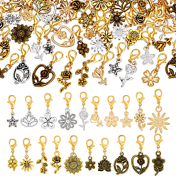 Couleur Mélangete 100 Décorations pendentifs en alliage de fleurs (pièces), avec alliage homard fermoirs pince, couleur mixte, 26~31mm