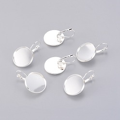 Silver Brass Leverback Earring Settings, Lead Free & Nickel Free, Silver Color Plated, Tray: 20mm, 32mm