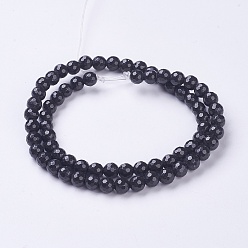 Черный Натуральные хокутолитовые бисерные пряди, граненый (128 граней), круглые, окрашенные, чёрные, 6 мм, отверстие : 1 мм, около 69 шт / нитка, 15.2 дюйм (39.5 см)