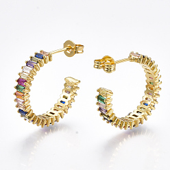 Настоящее золото 18K Латунные микро проложить серьги стержня кубического циркония, серьги-кольца, реальный 18 k позолоченный, 20x4 мм , штифт: 0.7 мм