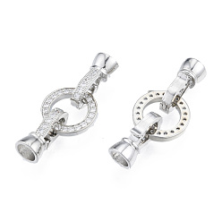 Real Platinum Plated Brass Micro Pave Clear Cubic Zirconia Fold Over Clasps, Nickel Free, Ring, Real Platinum Plated, Ring: 14x2mm, Clasp: 15x8x7mm, Inner Diameter: 5mm