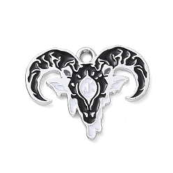 Others Halloween Alloy Enamel Pendants, Platinum, Goat Charms, 19.5x25x1mm, Hole: 2mm